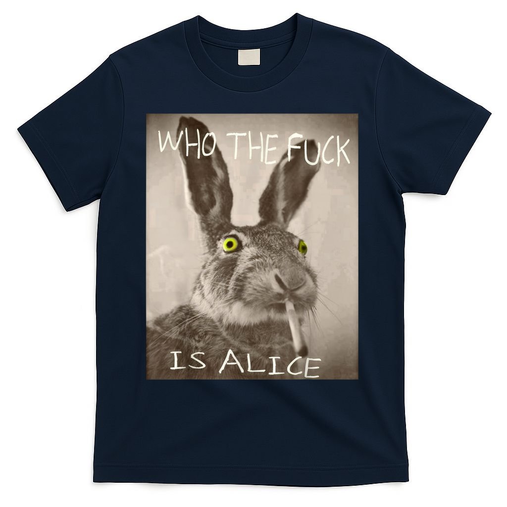 Retro Who The F_ck Is Alice Funny Rabbit  T-Shirt
