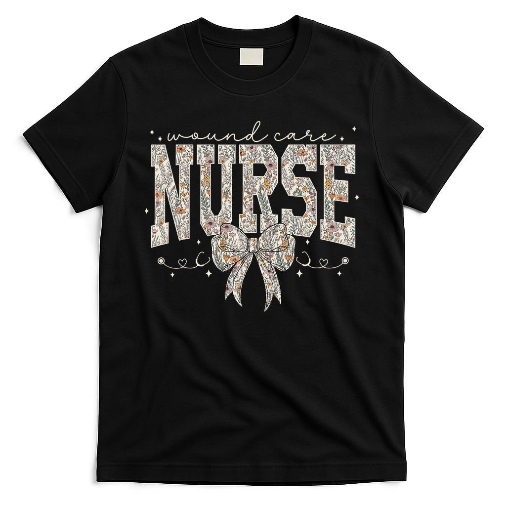 Retro Wildflower Wound Care Nurse Coquette Bow WOCN Nursing T-Shirt