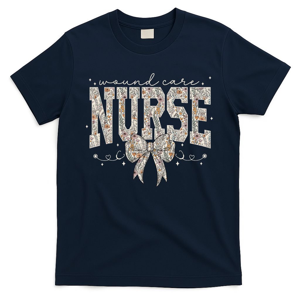 Retro Wildflower Wound Care Nurse Coquette Bow WOCN Nursing T-Shirt