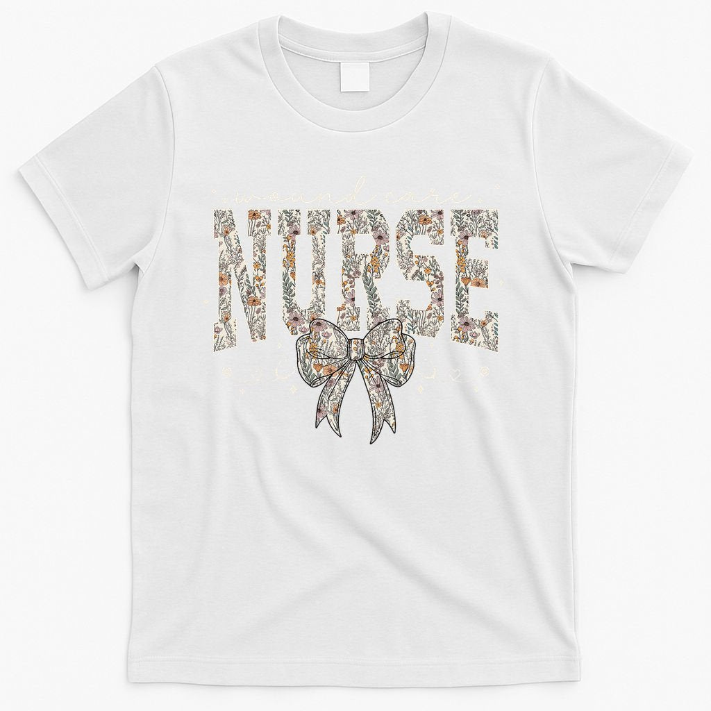 Retro Wildflower Wound Care Nurse Coquette Bow WOCN Nursing T-Shirt