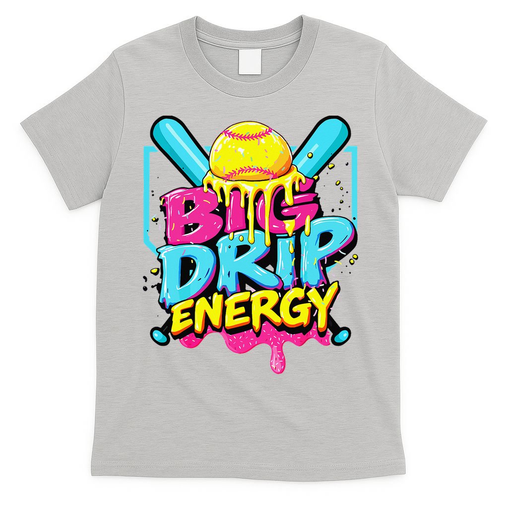 Softball Big Drip Energy Ice Cream Dripping Softball T-Shirt