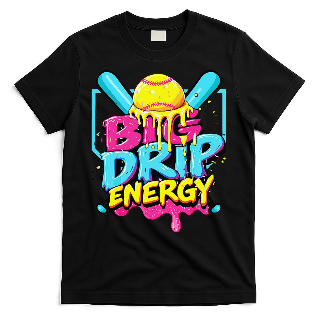 Softball Big Drip Energy Ice Cream Dripping Softball T-Shirt