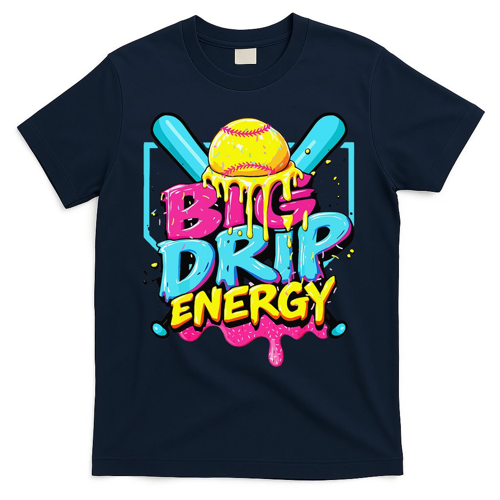 Softball Big Drip Energy Ice Cream Dripping Softball T-Shirt