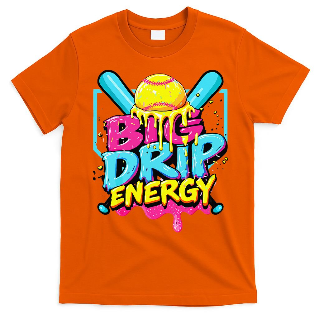 Softball Big Drip Energy Ice Cream Dripping Softball T-Shirt