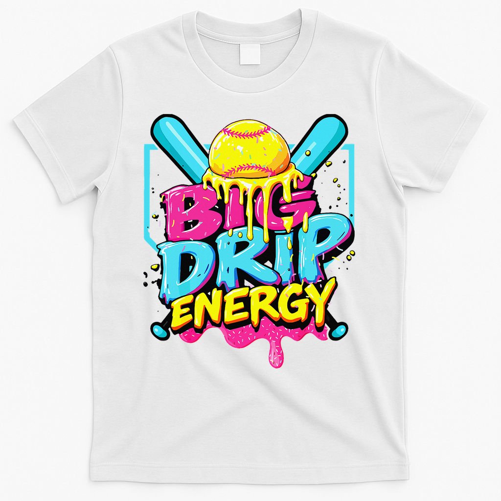 Softball Big Drip Energy Ice Cream Dripping Softball T-Shirt