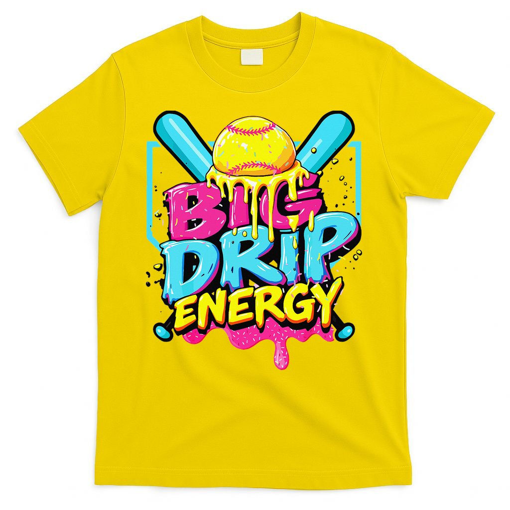 Softball Big Drip Energy Ice Cream Dripping Softball T-Shirt