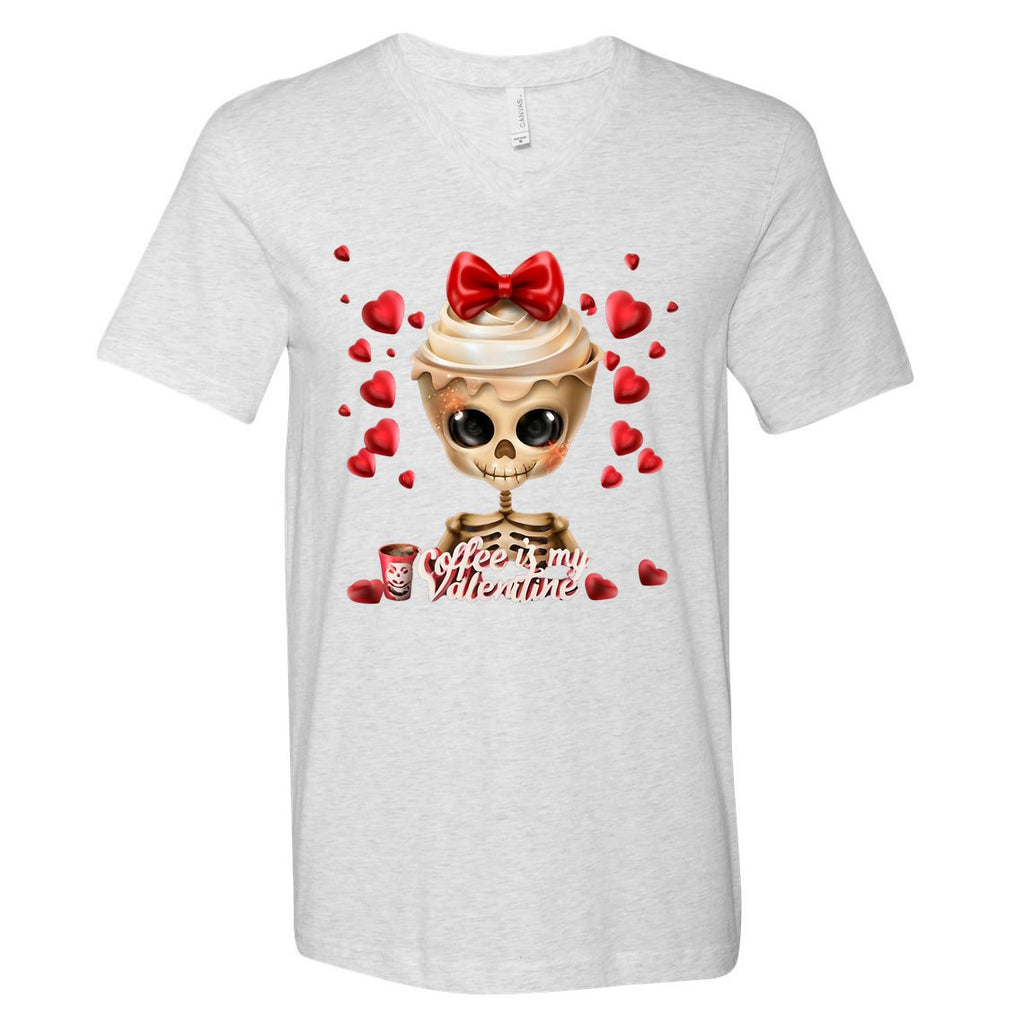 Skeleton Coffee Is My Valentine Funny Valentines Day V-Neck T-Shirt