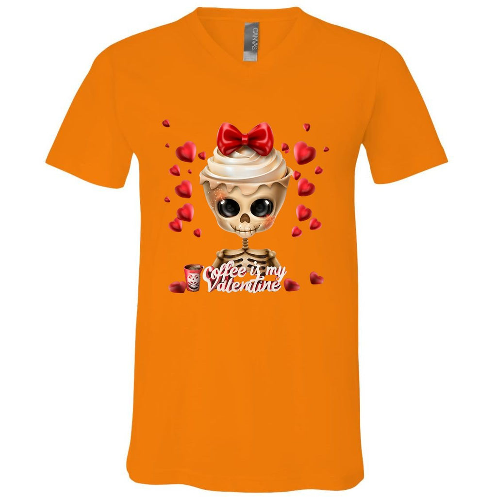 Skeleton Coffee Is My Valentine Funny Valentines Day V-Neck T-Shirt