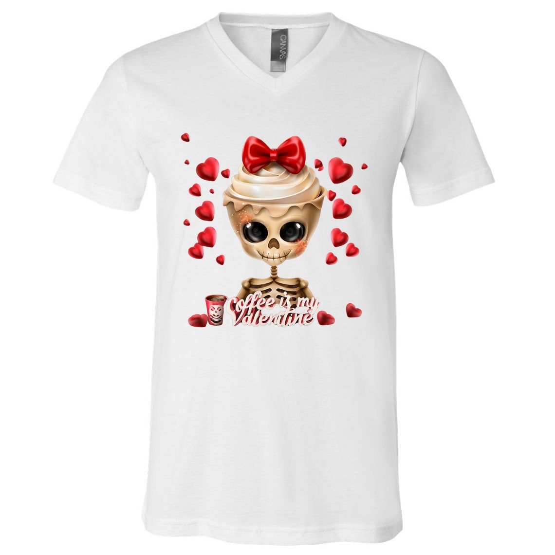 Skeleton Coffee Is My Valentine Funny Valentines Day V-Neck T-Shirt