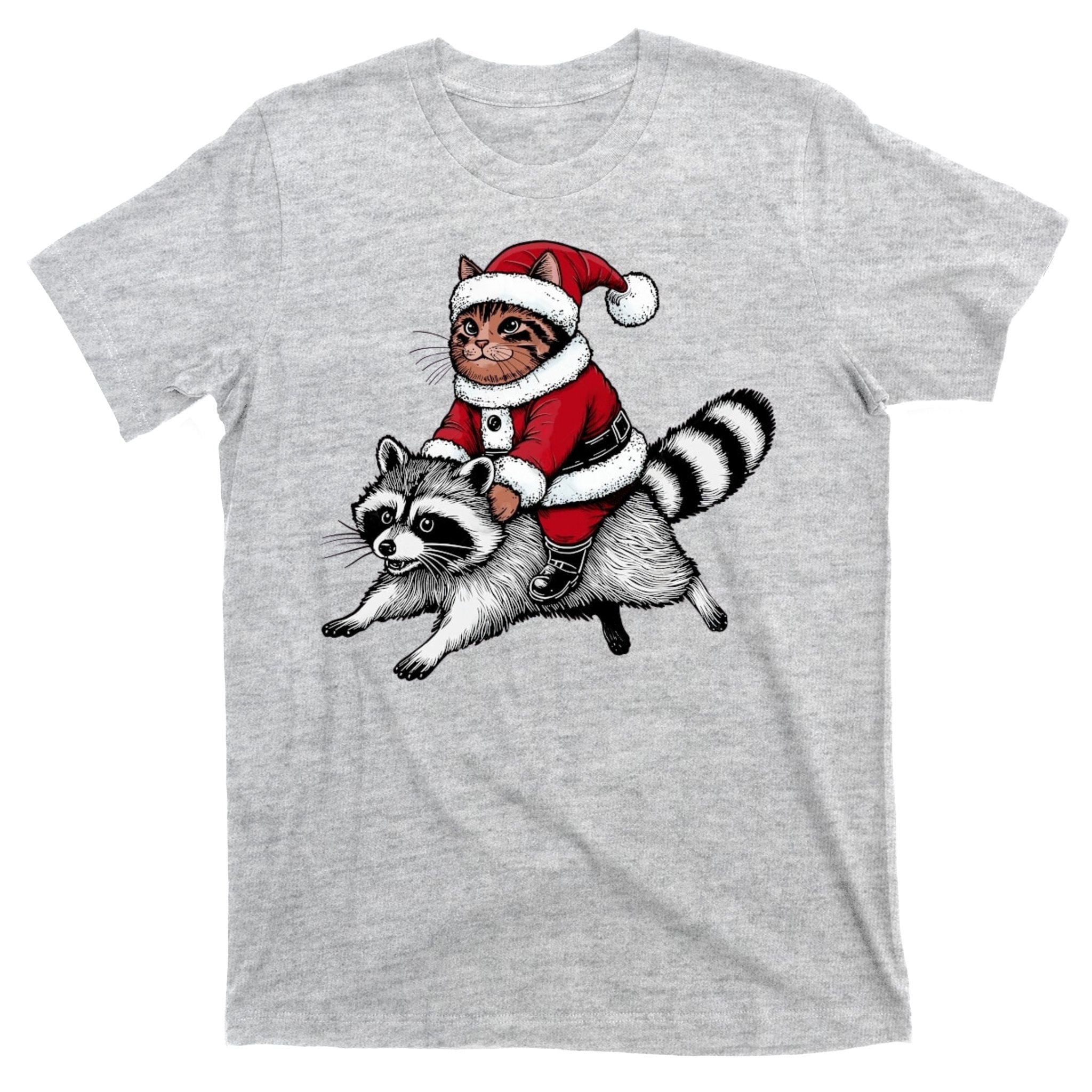 Santa Cat Raccoon Funny Christmas Animal Lover T-Shirt