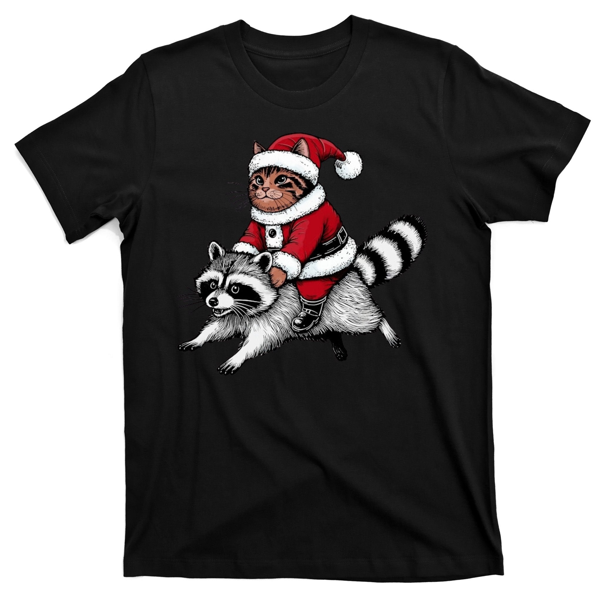 Santa Cat Raccoon Funny Christmas Animal Lover T-Shirt