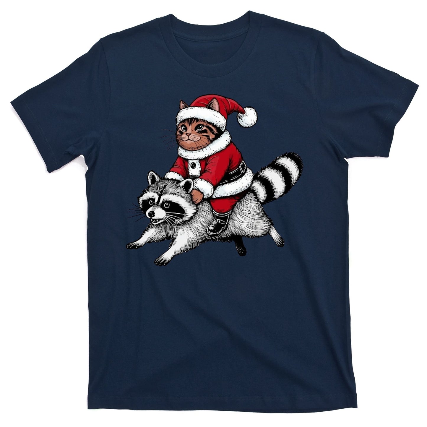 Santa Cat Raccoon Funny Christmas Animal Lover T-Shirt