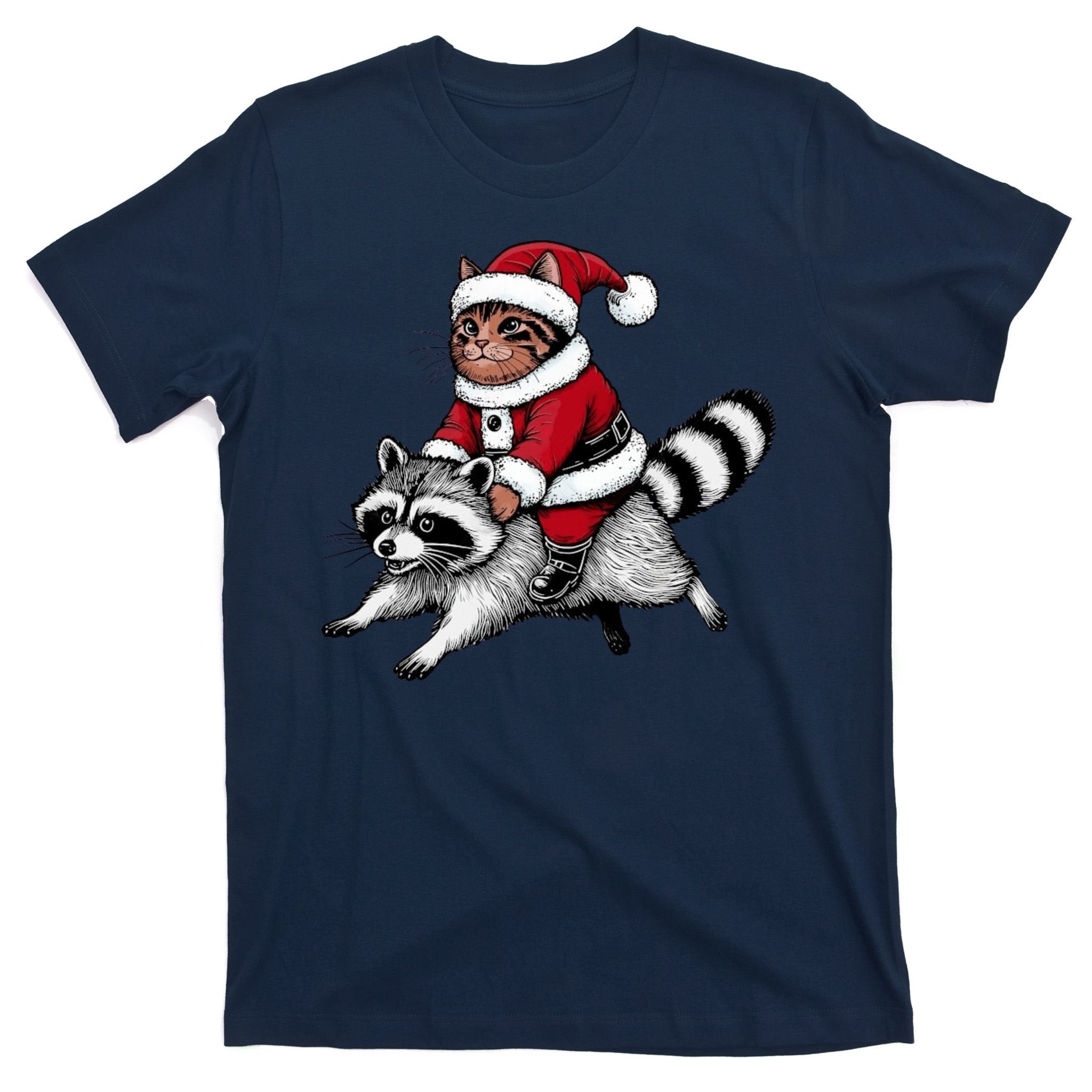 Santa Cat Raccoon Funny Christmas Animal Lover T-Shirt