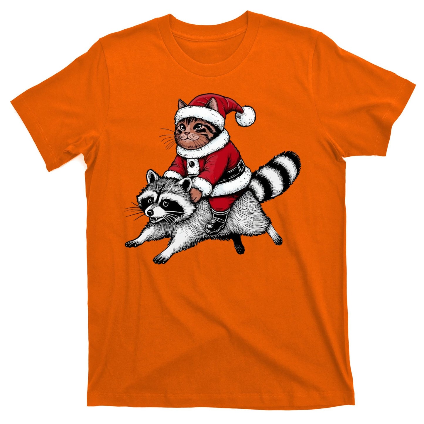Santa Cat Raccoon Funny Christmas Animal Lover T-Shirt