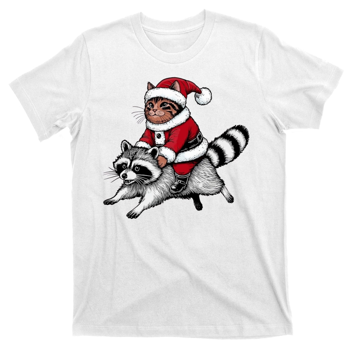 Santa Cat Raccoon Funny Christmas Animal Lover T-Shirt