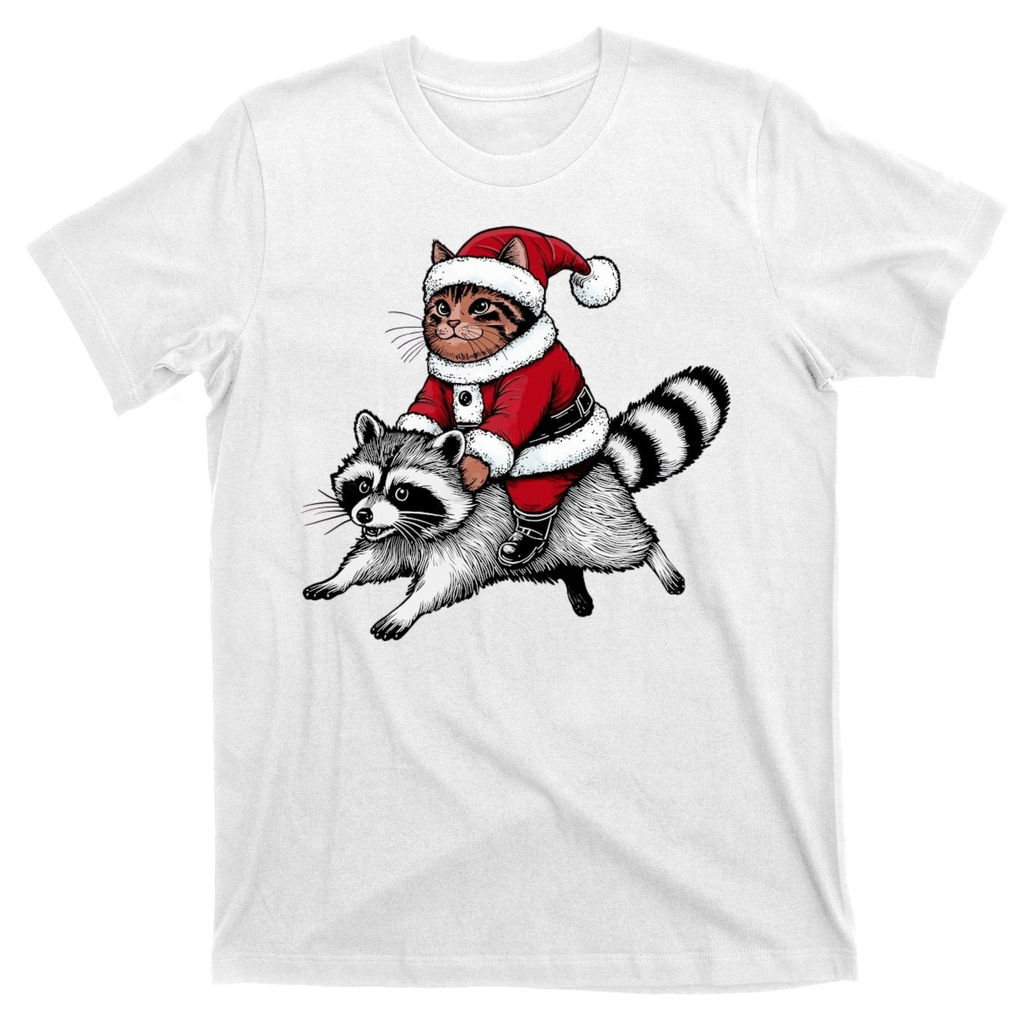 Santa Cat Raccoon Funny Christmas Animal Lover T-Shirt
