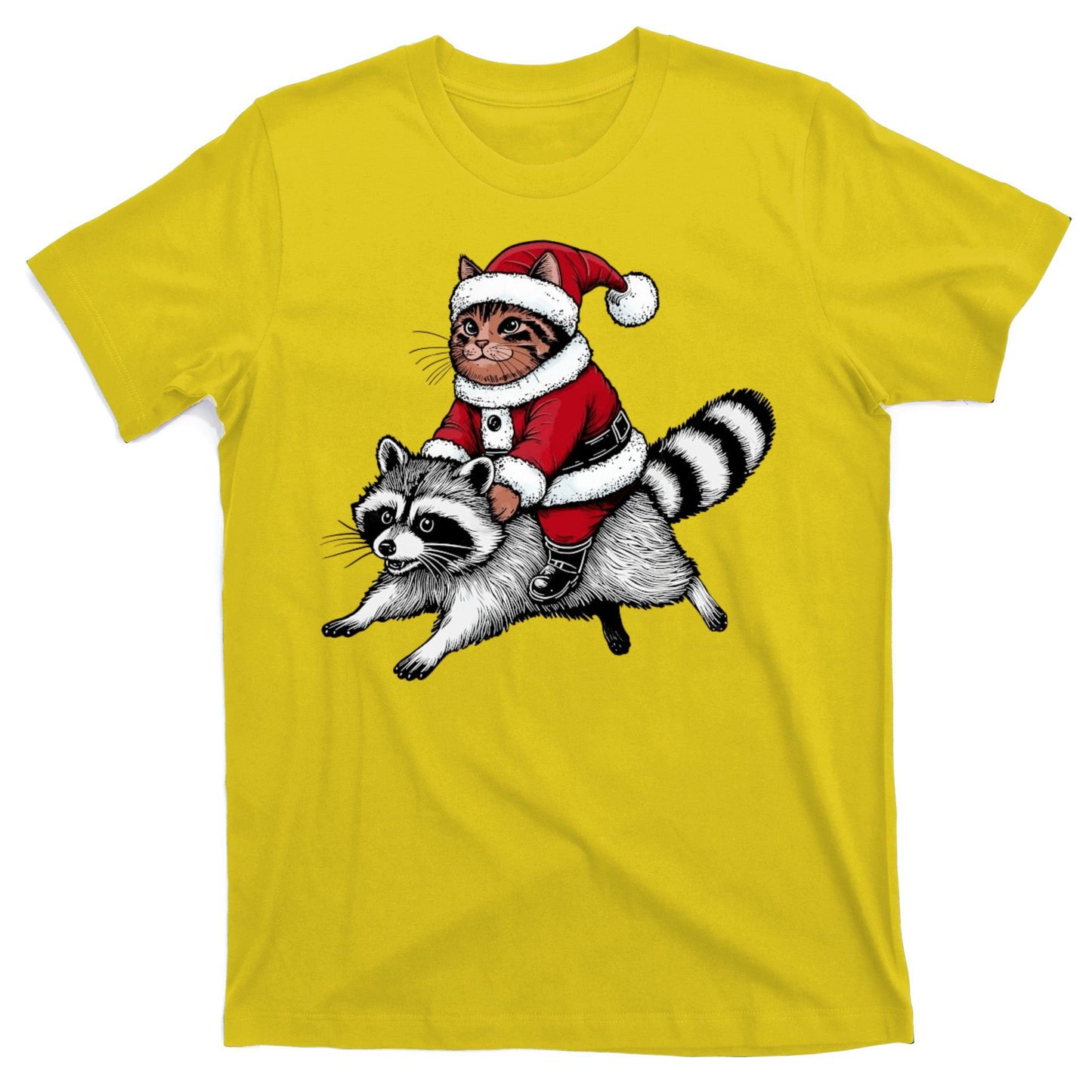 Santa Cat Raccoon Funny Christmas Animal Lover T-Shirt