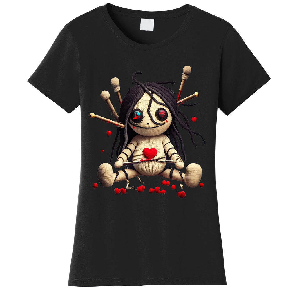 Scary Cute Sitting Voodoo Doll Halloween Valentine Day Love Women's T-Shirt