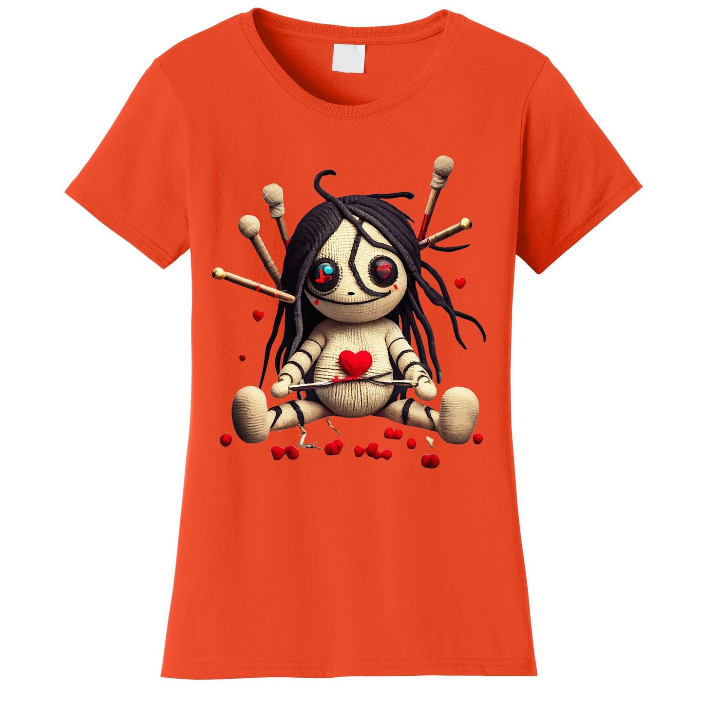 Scary Cute Sitting Voodoo Doll Halloween Valentine Day Love Women's T-Shirt