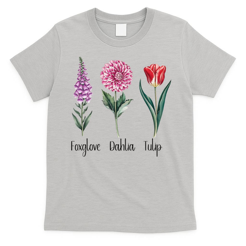 Subtle Floral Trump Flowers Foxglove Dahlia Tulip T-Shirt