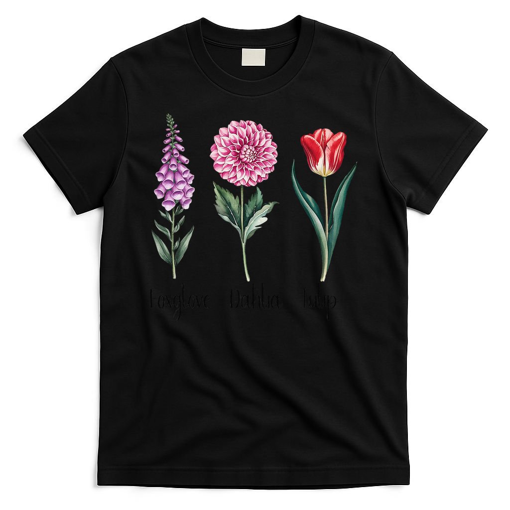 Subtle Floral Trump Flowers Foxglove Dahlia Tulip T-Shirt