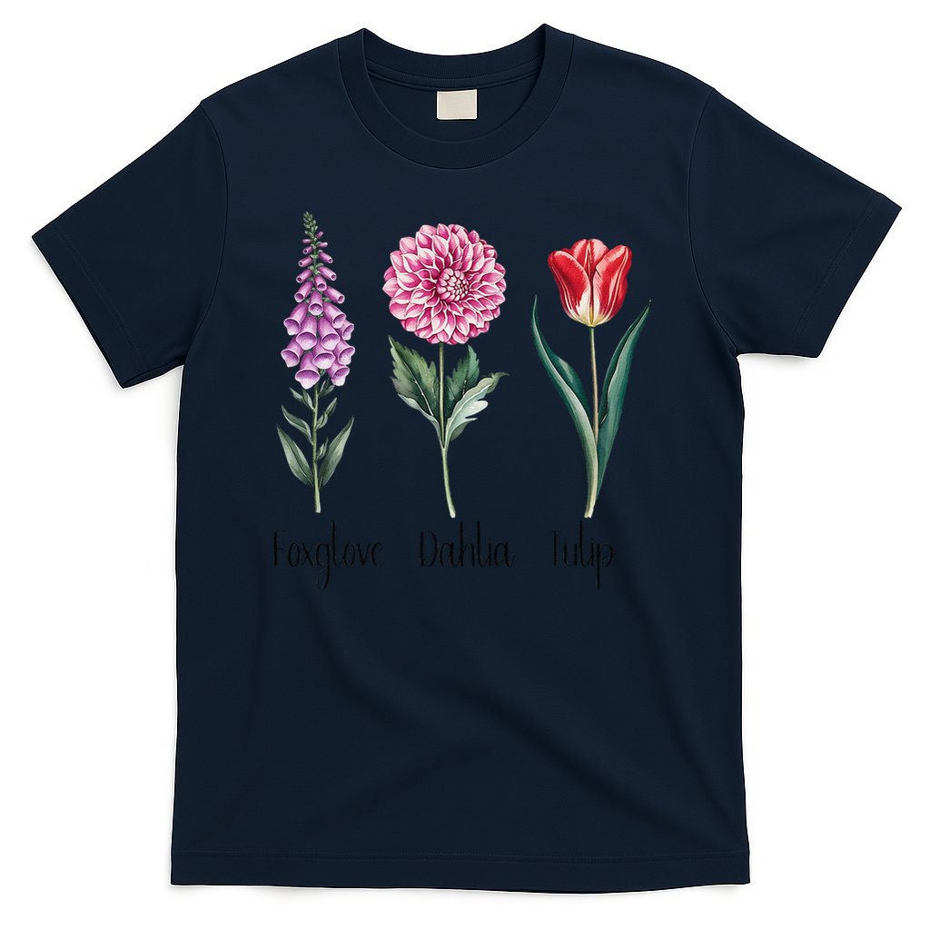 Subtle Floral Trump Flowers Foxglove Dahlia Tulip T-Shirt