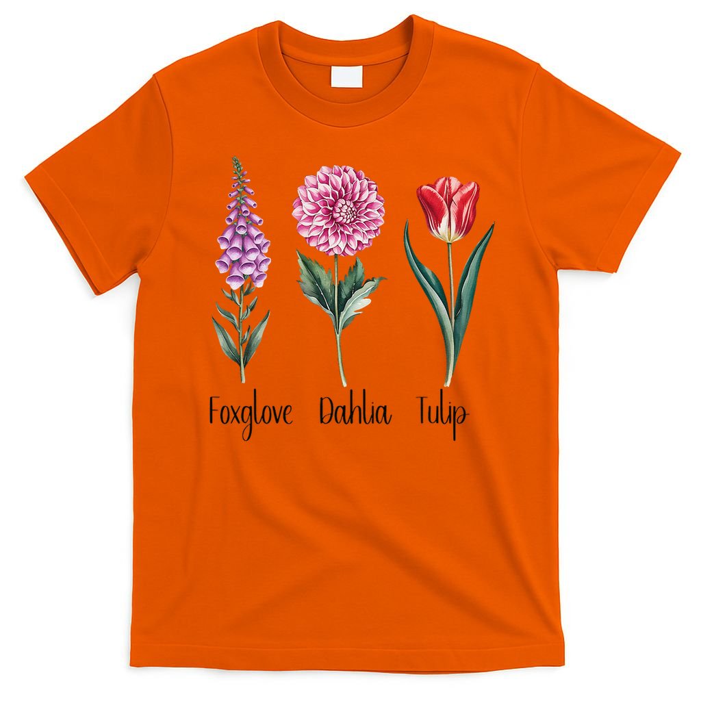 Subtle Floral Trump Flowers Foxglove Dahlia Tulip T-Shirt