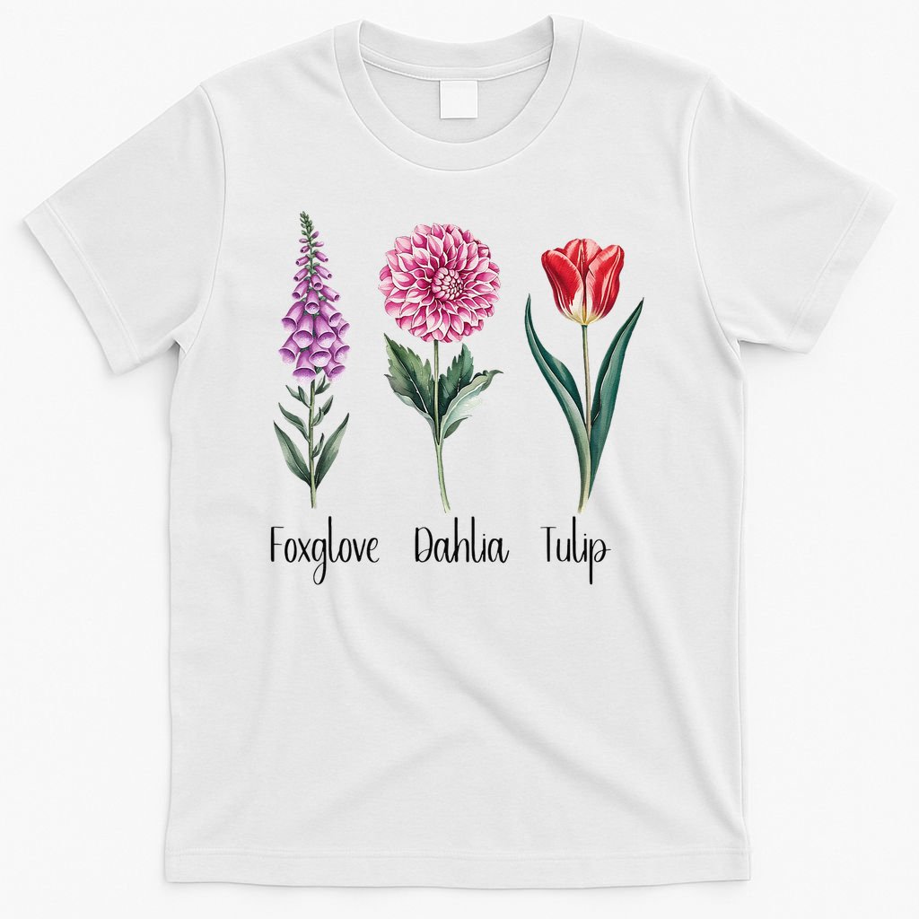 Subtle Floral Trump Flowers Foxglove Dahlia Tulip T-Shirt