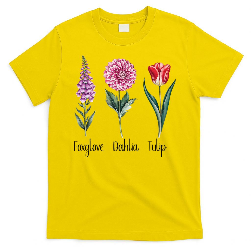 Subtle Floral Trump Flowers Foxglove Dahlia Tulip T-Shirt