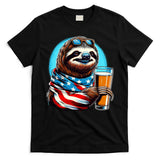 Sloth Holding Beer Usa Flag T-Shirt
