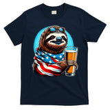Sloth Holding Beer Usa Flag T-Shirt