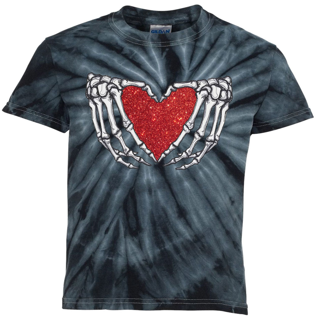 Skeleton Heart Hand Love Valentines Day Him Her Gift Kids Tie-Dye T-Shirt