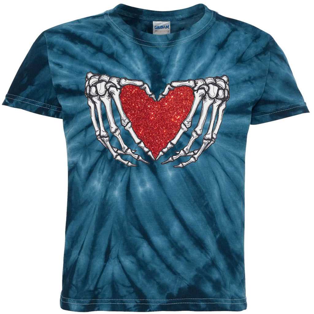 Skeleton Heart Hand Love Valentines Day Him Her Gift Kids Tie-Dye T-Shirt