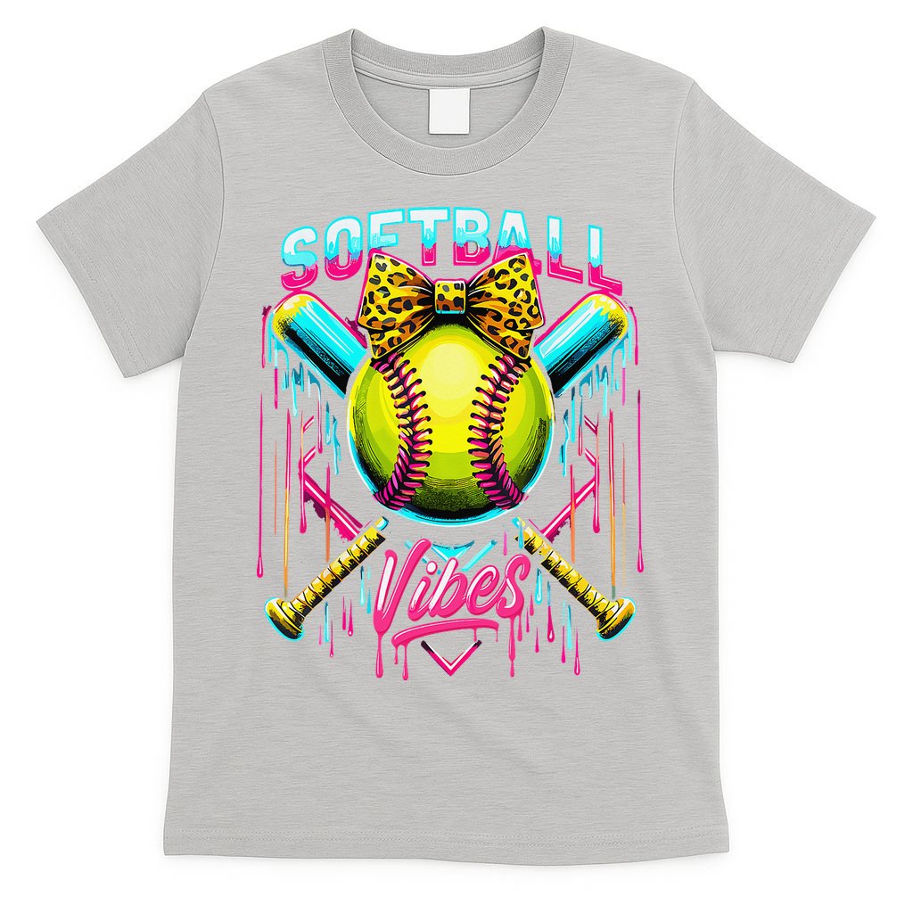 Softball Ice Cream Drip Coquette Bow Softball Vibes T-Shirt