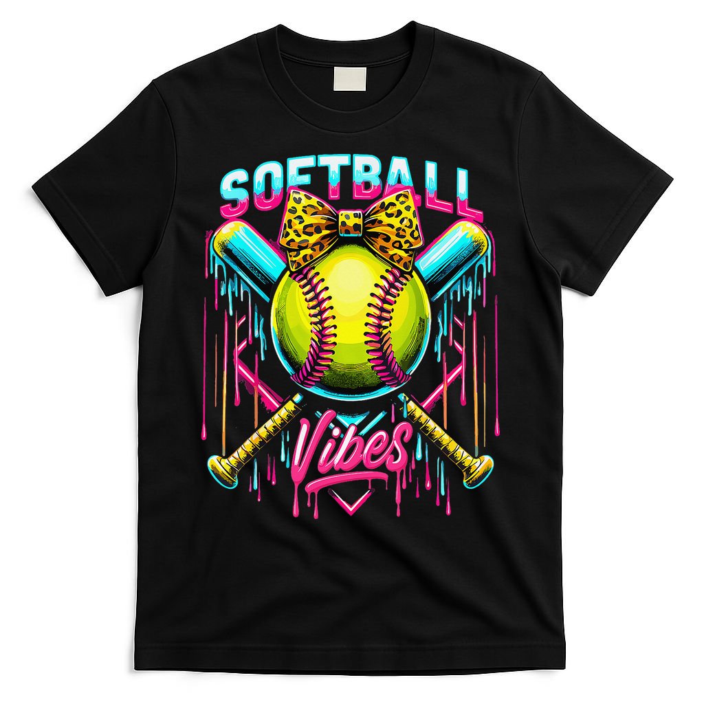 Softball Ice Cream Drip Coquette Bow Softball Vibes T-Shirt
