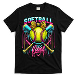Softball Ice Cream Drip Coquette Bow Softball Vibes T-Shirt