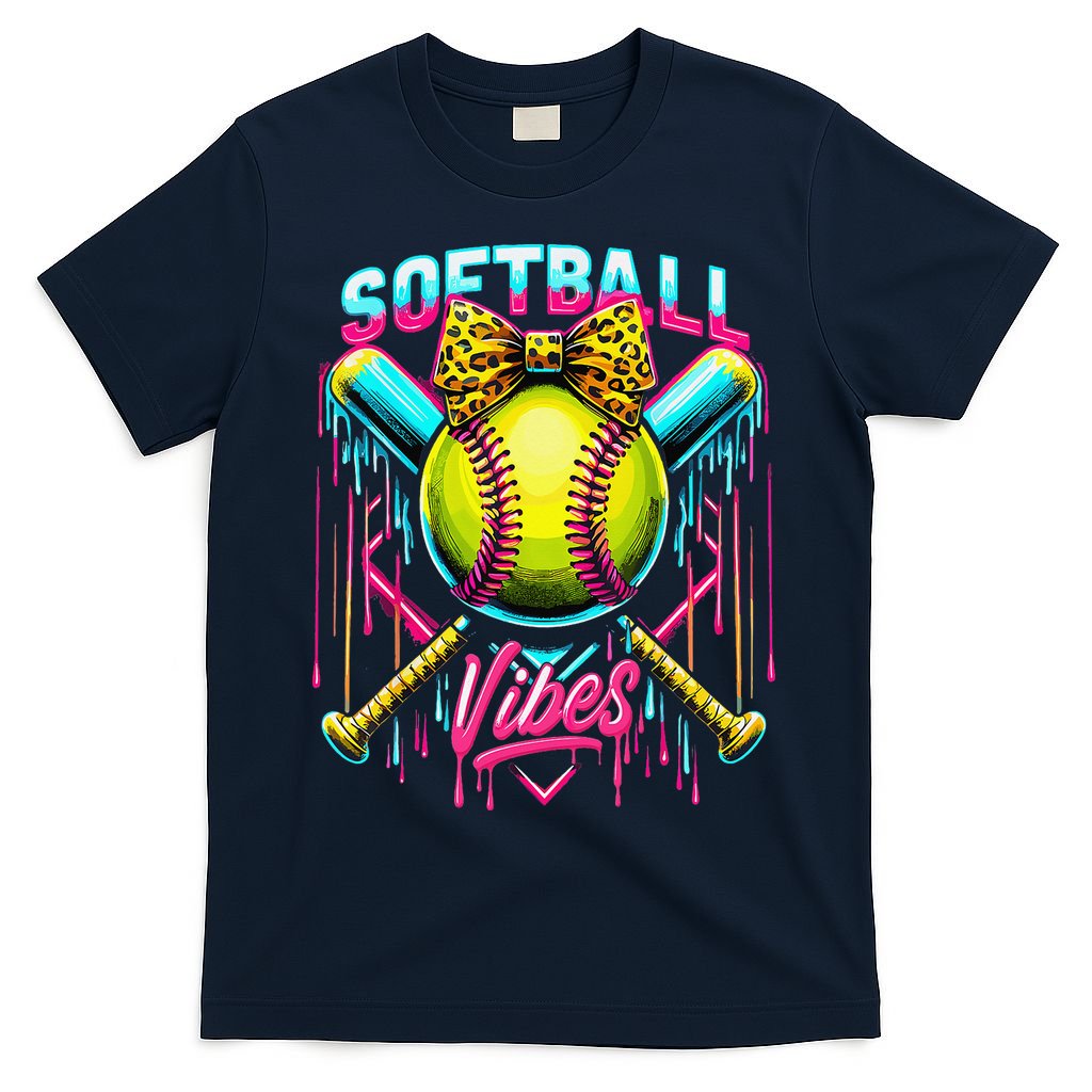 Softball Ice Cream Drip Coquette Bow Softball Vibes T-Shirt