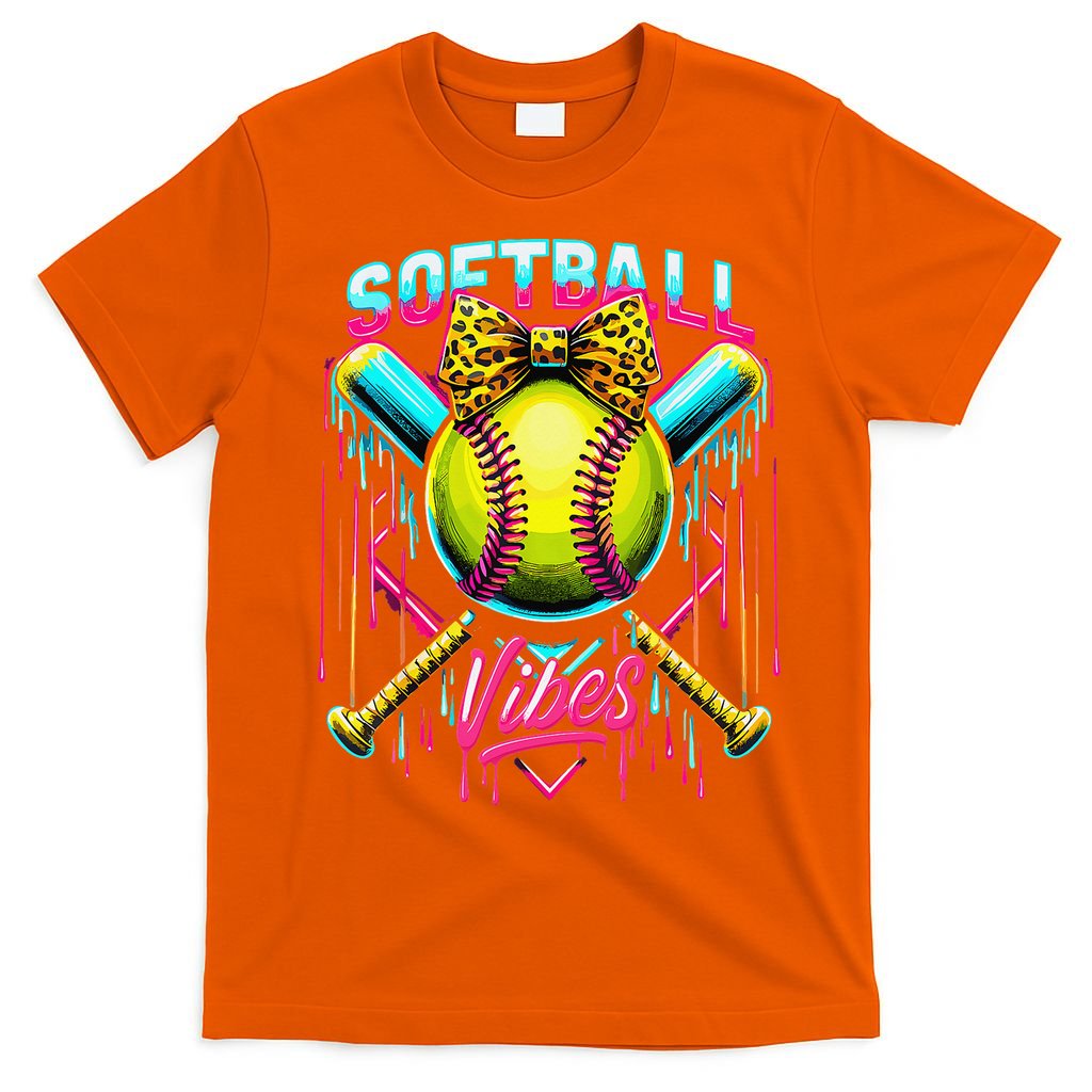 Softball Ice Cream Drip Coquette Bow Softball Vibes T-Shirt