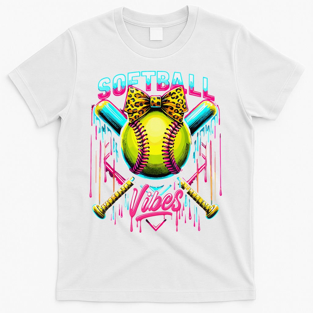 Softball Ice Cream Drip Coquette Bow Softball Vibes T-Shirt