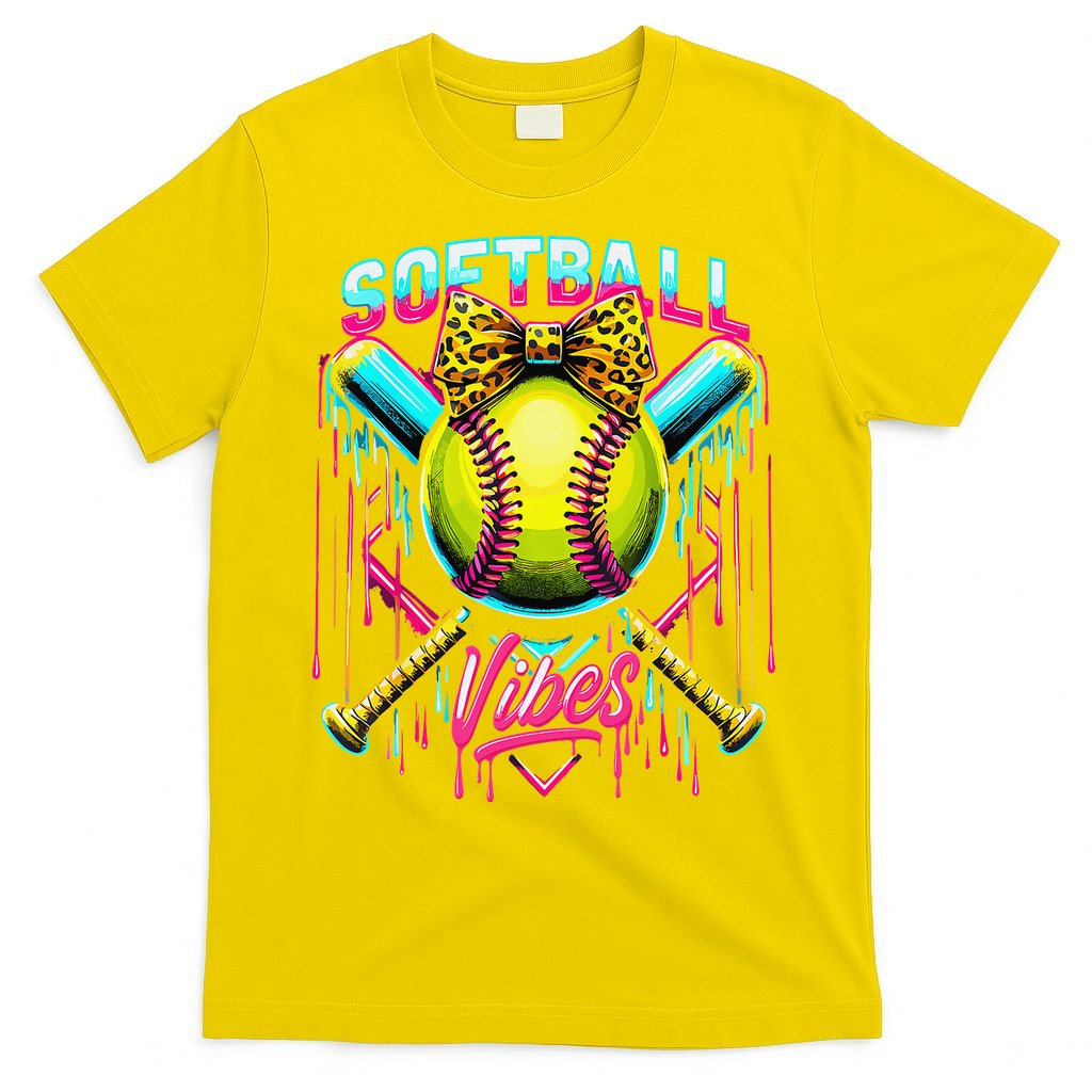 Softball Ice Cream Drip Coquette Bow Softball Vibes T-Shirt