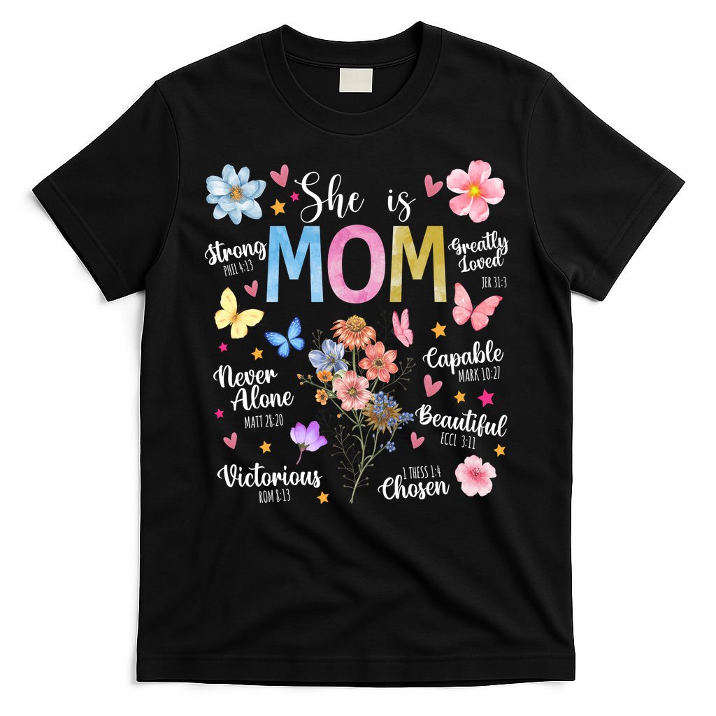 She Is Mom Bible Verses Christian Boho Floral T-Shirt