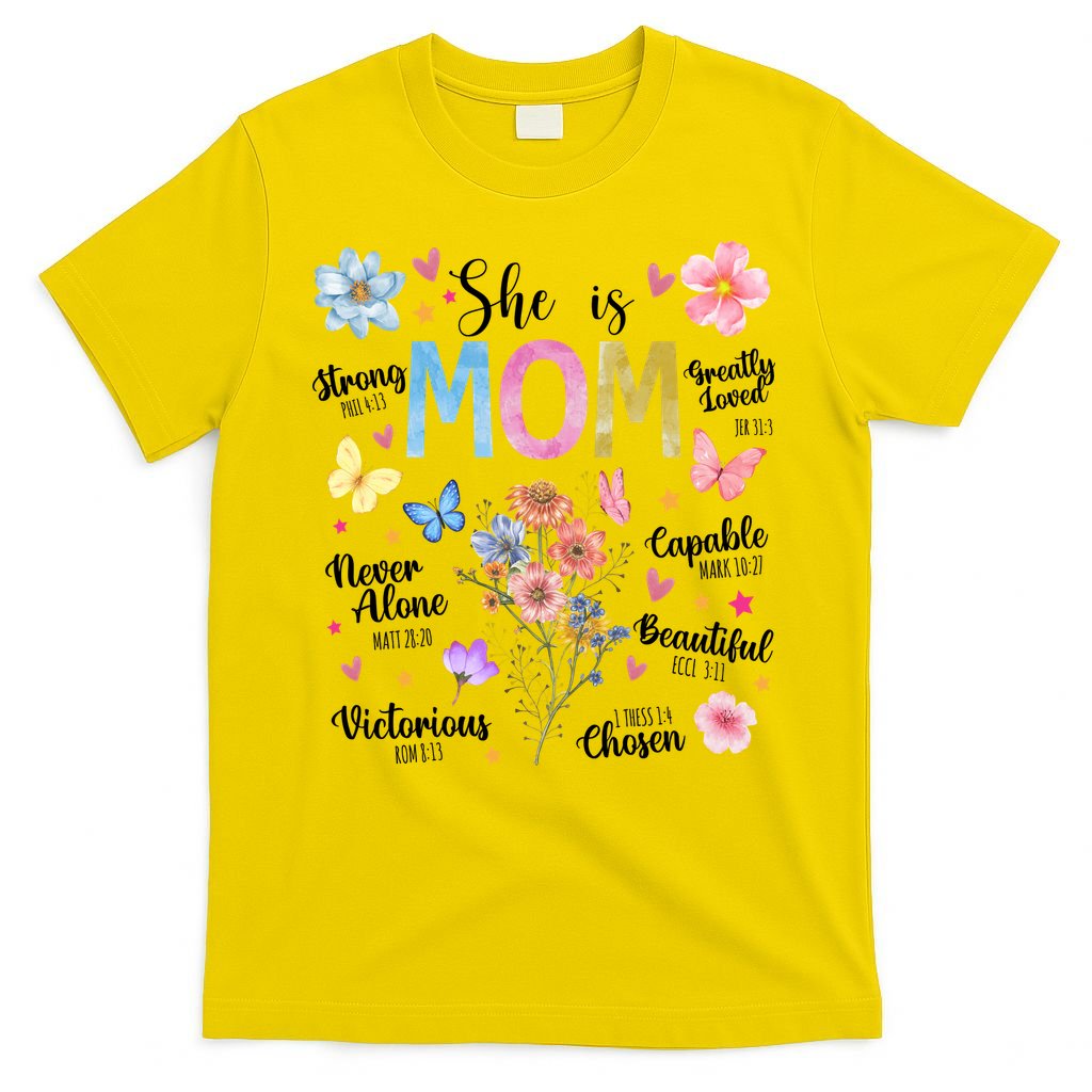 She Is Mom Bible Verses Christian Boho Floral T-Shirt