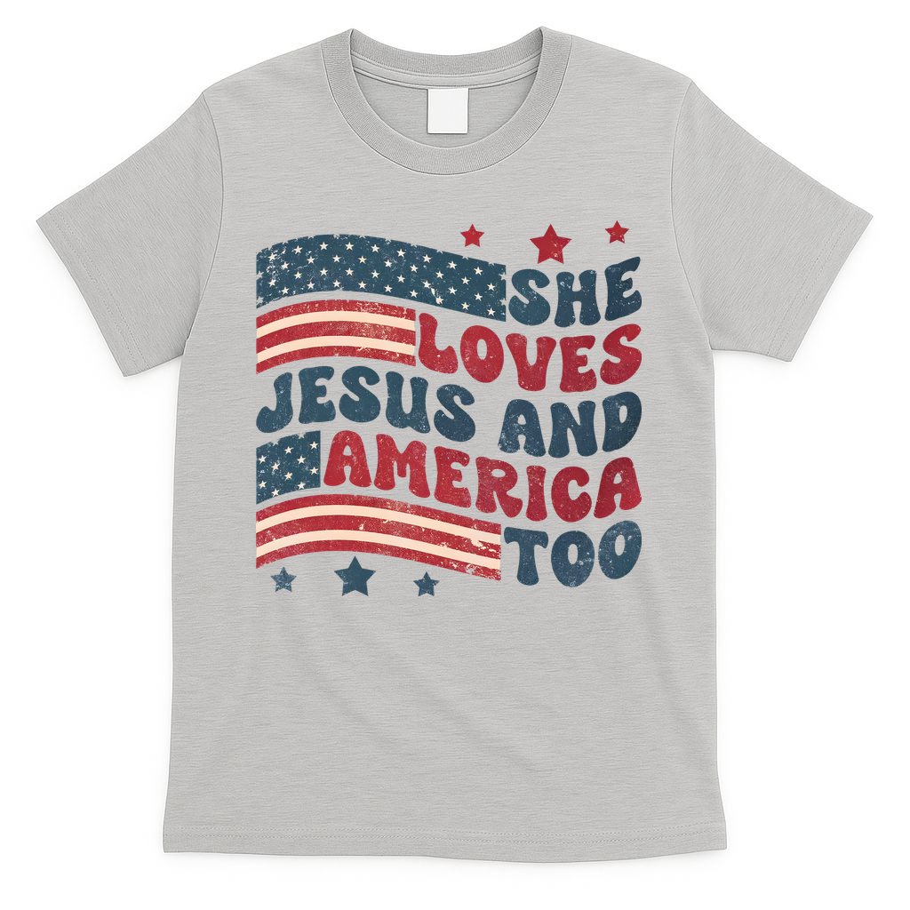 She Loves Jesus And America Too 4th Of July T-Shirt