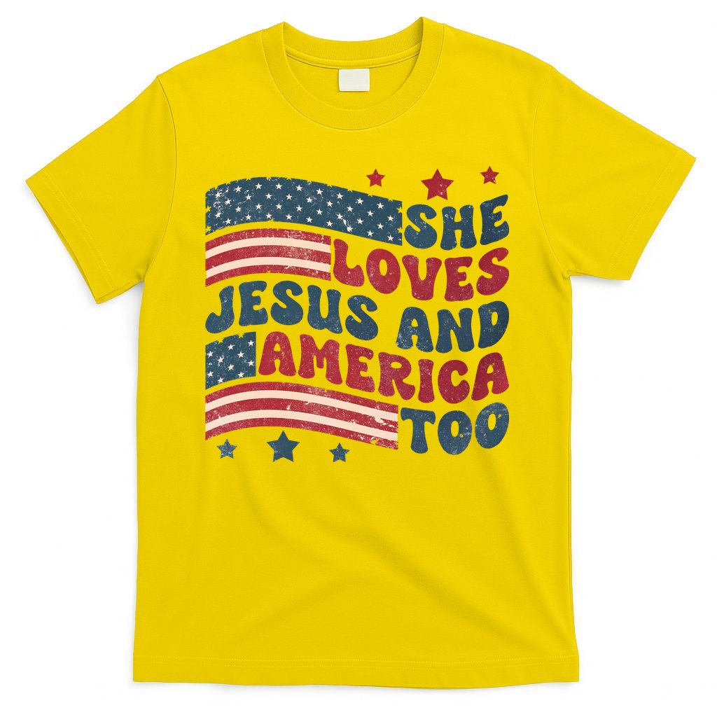She Loves Jesus And America Too 4th Of July T-Shirt