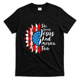 She Loves Jesus And America Too 4th Of July Sunflower T-Shirt