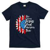 She Loves Jesus And America Too 4th Of July Sunflower T-Shirt