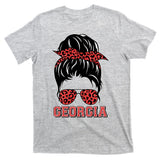 Stylish Messy Bun Woman Georgia College Football Sports Fan T-Shirt