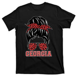Stylish Messy Bun Woman Georgia College Football Sports Fan T-Shirt