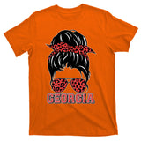 Stylish Messy Bun Woman Georgia College Football Sports Fan T-Shirt