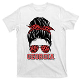 Stylish Messy Bun Woman Georgia College Football Sports Fan T-Shirt
